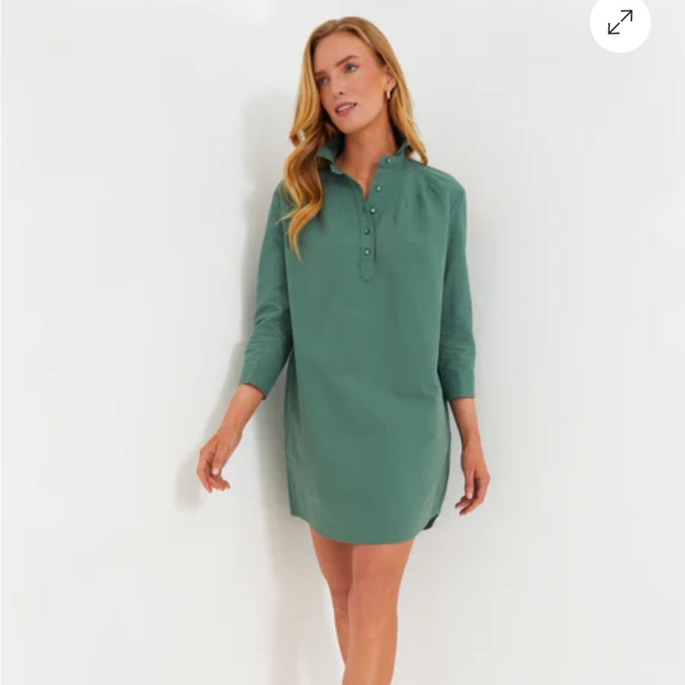 Tuckernuck Polly Green Cotton Shirt Dress XS Preppy Collared Mini Pockets